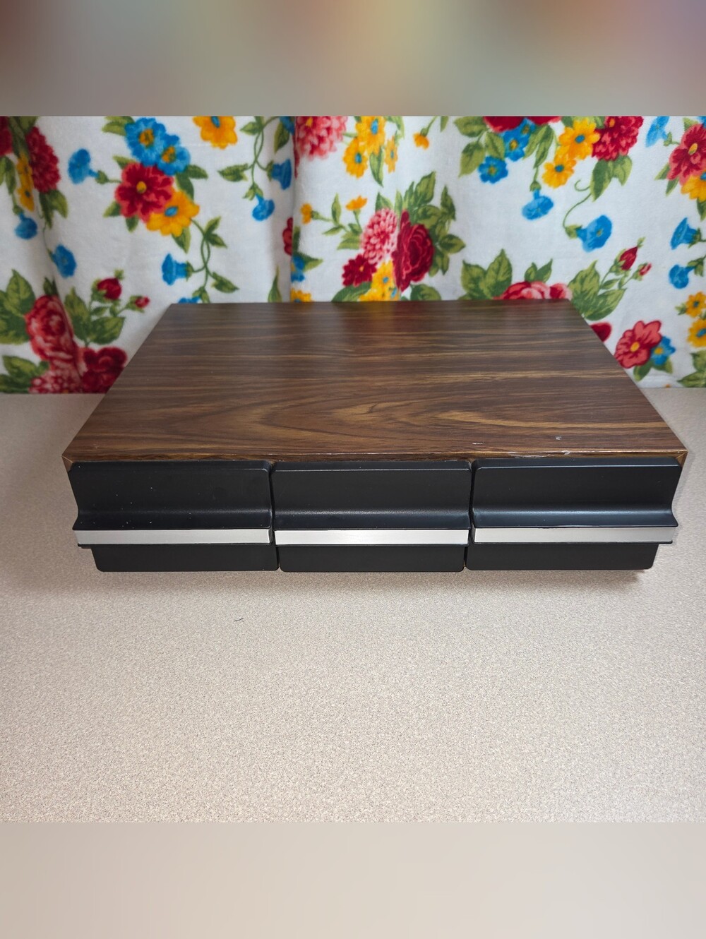 Vintage Audio Cassette Tape Cabinet Wood Grain 3 Drawer 36 Capacity 15" x 11"